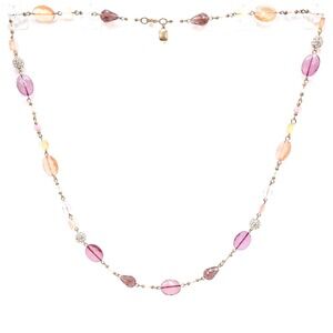 Chaps Multicolor Beaded Necklace Gold Tone Rhinestone 30in
